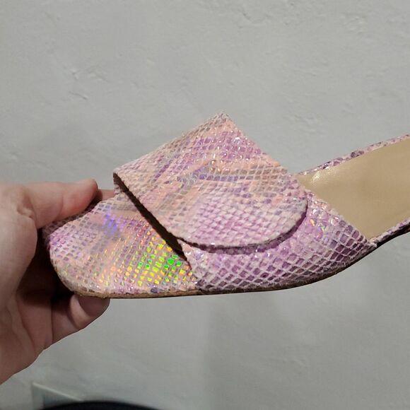 Stuart Weitzman Y2K Pink Iridescent Snakeskin Leather Sandals Size 9 - Picture 5 of 14